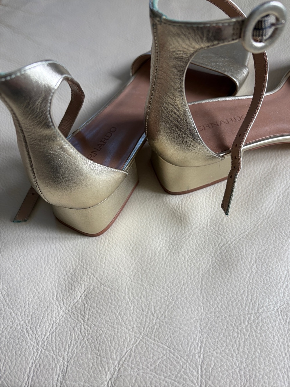 Bernardo Gold Ankle-Strap 1” Block Heel Sandal - Picture 3 of 4
